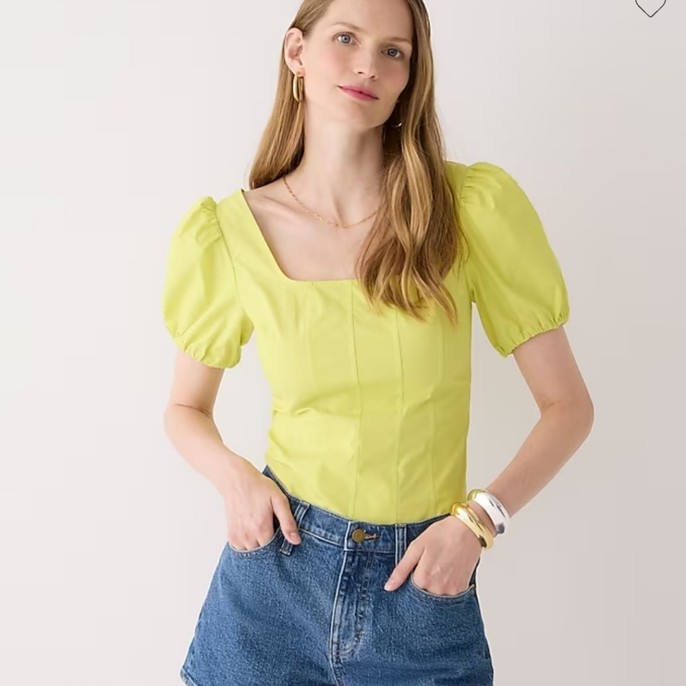 J. Crew Lime Green Puff Sleeve Blouse